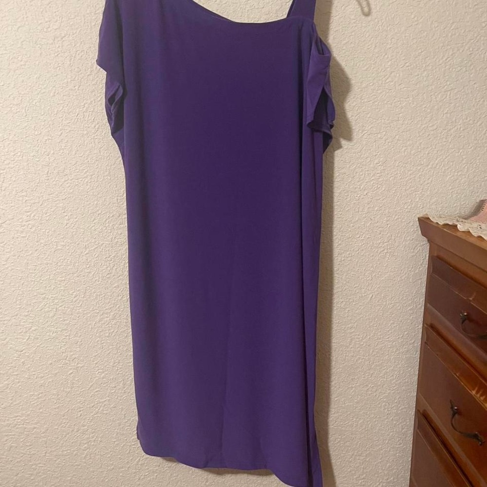 Sympli Purple Matte Jersey Cold Shoulder Short Sleeve Shift Dress Womens 10‎
